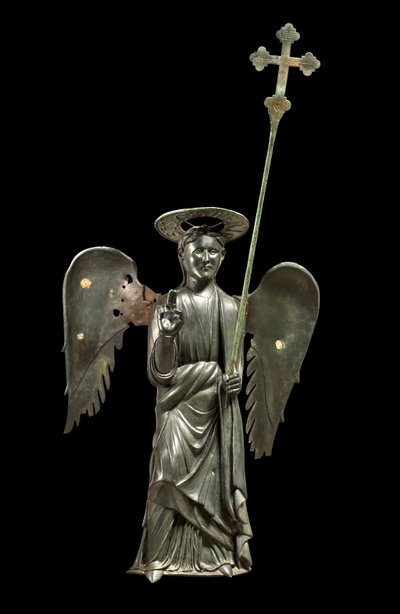St. Gabriel Erzengel mit Prozessionskreuz, XII Jahrhundert Bronzestatue, Kreuz von 1369 von Italian School