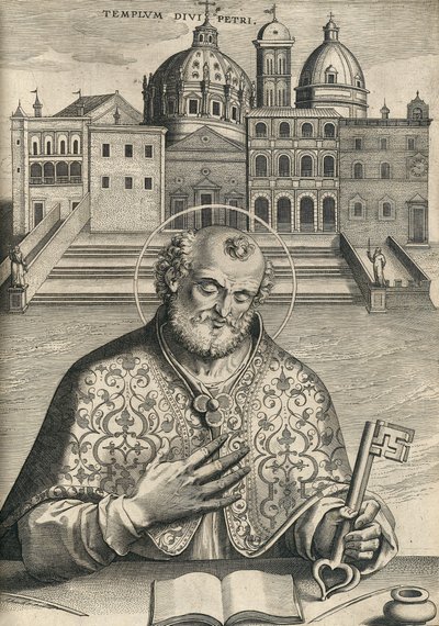 St. Peter vor der Basilika St. Peter aus Septem Urbis Ecclesiae Primariae, veröffentlicht 1599 von Italian School