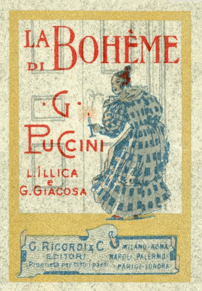 Briefmarkenwerbung für Giacomo Puccinis La Bohème, erstmals aufgeführt 1896 von Italian School