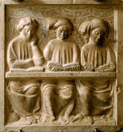 Studenten im Unterricht. (Flaches Marmorrelief, Anfang des 14. Jahrhunderts) von Italian School