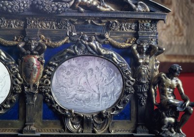 Die Farnese-Truhe, Detail der ovalen Einlage, die den Triumph des Bacchus darstellt, von Sebastiano Sbarri (fl.1548-61) und Giovanni Bernardo da Castel Bolognese von Italian School