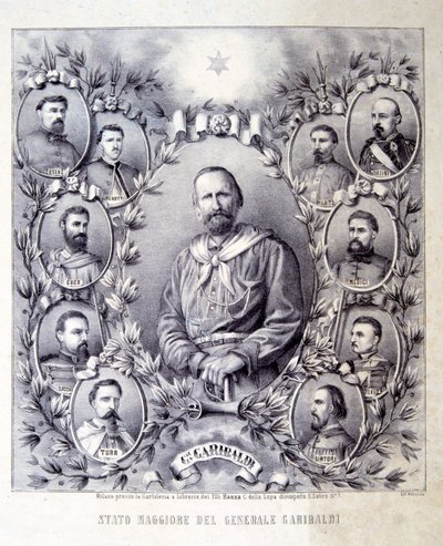 Der Stab von General Garibaldi, Illustration aus Die Geschichte Italiens von Italian School