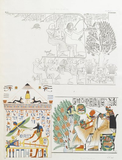 Der Verstorbene wird von der Sykomorenbaumgöttin und Anubis mit der Mumie mit Essen und Wein versorgt von Italian School