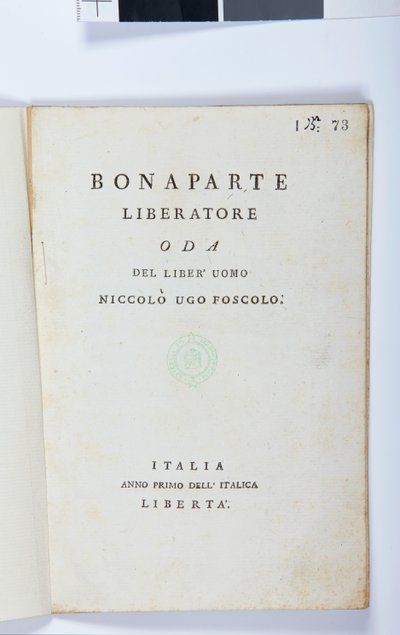 Titelseite von Bonaparte Liberatore von Niccolo Ugo Foscolo, Originalausgabe, 1797 von Italian School