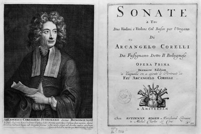 Titelseite von Sonate a Tre mit einem Porträt von Arcangelo Corelli (1653-1713) von Italian School