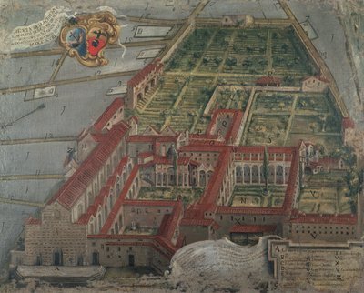 Ansicht der Kirche und des Klosters Santa Croce im Jahr 1718 von Italian School