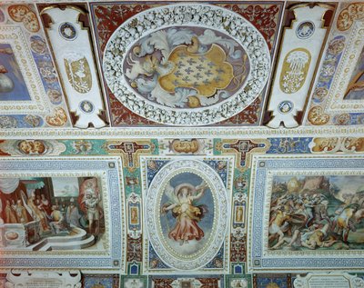 Ansicht der Sala dei Fasti Farnese (Halle der Herrlichkeiten der Farnese) entworfen von Onofrio Panvinio und freskiert von Taddeo (1529-66) und Federico Zuccaro (1540-1609) 1557-83 (Detail) von Italian School
