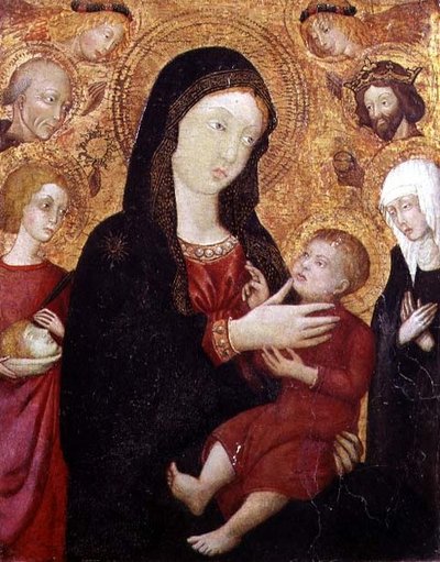 Jungfrau und Kind mit S. Bernadino, Sigismund, Klara und Crescentius, 2. Hälfte des 15. Jahrhunderts von Italian School