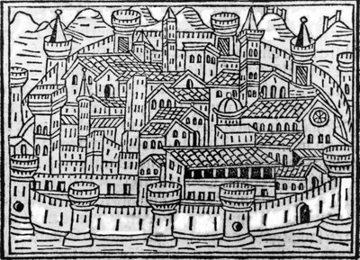 Ummauerte Stadt aus Supplementum Chronicarum von Giacomo Filippo Foresti, 1506 von Italian School