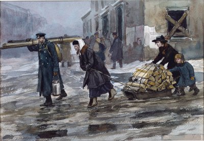 Eine Familie eines Ingenieurs schleppt Brennstoff nach Hause von Vladimirov, Ivan Alexeyevich (1869-1947) von Ivan Alexeyevich Vladimirov