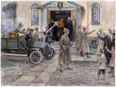 Beschlagnahme der Kirchenschätze in Petrograd am 5. Mai 1922 (aus der Aquarellserie Russische Revolution) von Ivan Alexeyevich Vladimirov
