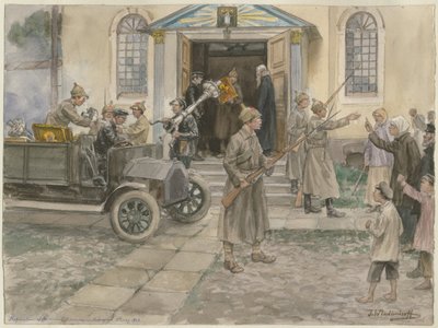 Beschlagnahme der Kirchenschätze in Petrograd am 5. Mai 1922 aus der Aquarellserie Russland von Ivan Alexeyevich Vladimirov