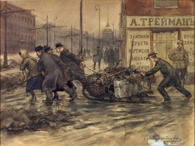 Reiche Kaufleute und russische Adlige räumen Müll aus Höfen von Ivan Alexeyevich Vladimirov
