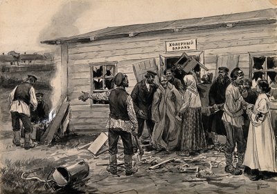 Szene in einer Cholera-Baracke aus der Aquarellserie Russische Revolution, ca. 1920 von Ivan Alexeyevich Vladimirov