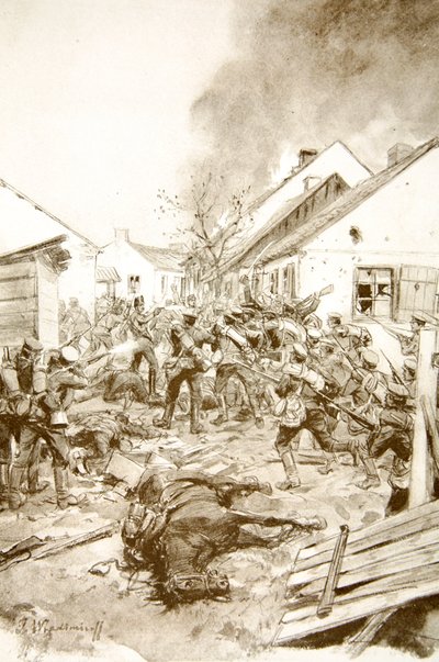 Alles vor sich herfegen mit dem Bajonett: Russische Soldaten stürmen die Außenbezirke von Jaroslav von Ivan Alexeyevich Vladimirov