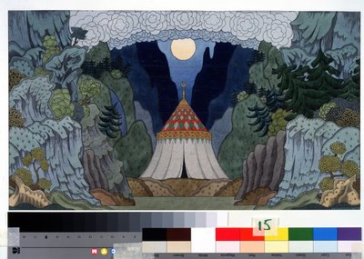 Bühnenbild für die Oper Der goldene Hahn von N. Rimski-Korsakow von Ivan Yakovlevich Bilibin
