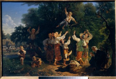 Kirschenpflücken im Obstgarten eines Besitzers in der Ukraine von Ivan Ivanovich Sokolov