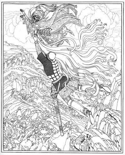 Flucht von Chernomor und Ruslan. Illustration zum Gedicht Ruslan und Ljudmila von A. Puschkin, 1918 von Ivan Yakovlevich Bilibin
