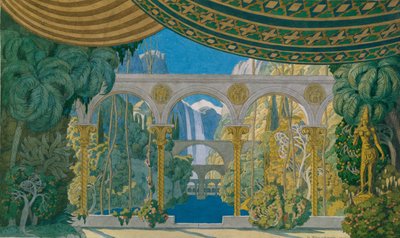 Die Gärten von Chernomor. Bühnenbild für die Oper Ruslan und Ludmila von M. Glinka, 1913 von Ivan Yakovlevich Bilibin