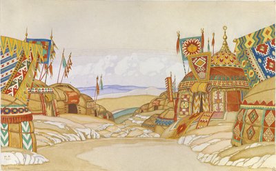 Das Polowzische Lager. Bühnenbild für die Oper Fürst Igor von A. Borodin, 1930 von Ivan Yakovlevich Bilibin