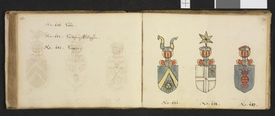 Illustration aus einem Privatarchiv in der Nationalbibliothek mit dem Titel Insignia quædam virorum illustrium in Norvegia quodam habitantium von Iver Nielssøn Hirtzholm von Iver Hirtzholm