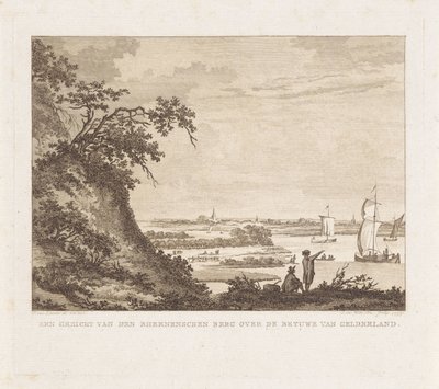 Weite Landschaft mit zwei Figuren und Segelschiffen von Izaak Jansz. de Wit