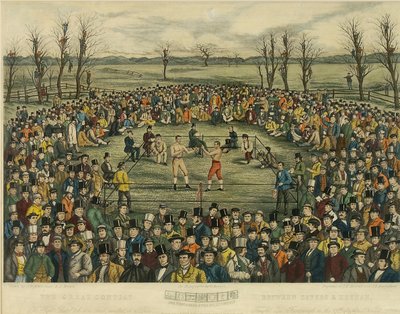 Der große Wettkampf zwischen Sayers und Heenan um 200 Pfund pro Seite, graviert von J. R. Mackrell und J.B. Rowbotham von J.B. and Brown J. Rowbotham