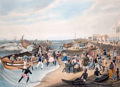 Madras-Landung, graviert von C. Hunt, veröffentlicht von Ackermann und Co., 1856 von J.B. East