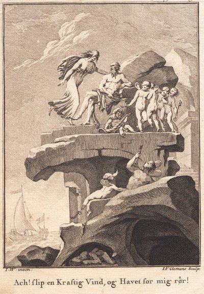 Neid bei Äolus, der auf einem Felsen sitzt von J.F. Clemens
