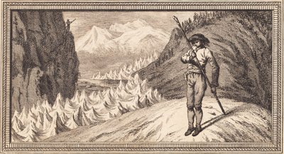 Ein Mann auf einer Schneefläche stützt sich auf einen langen Stab von J.F. Clemens