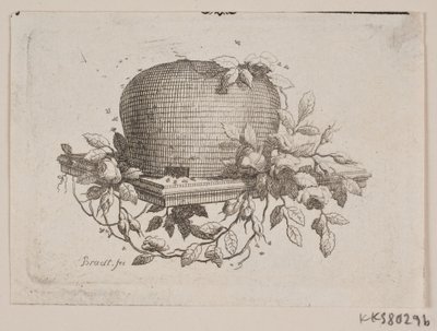 Eine Platte mit einem Bienenstock, umwunden mit Rosenlaub von J.F. Clemens