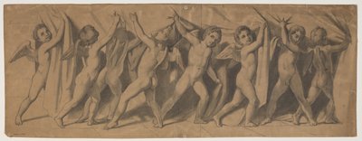 Entwurf für den Vorhang des Königlichen Theaters; Putti, die den Vorhang zur Seite ziehen von J.L. Lund