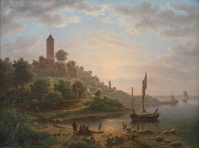 Die Küste bei Vordingborg mit dem Gåsetårnet an einem frühen Morgen von J.P. Møller
