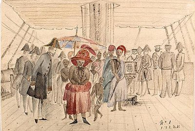 Westafrikanische Häuptlinge an Bord eines Marineschiffs, ca. 1850 von J.T.C. Webb