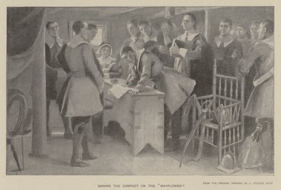 Unterzeichnung des Vertrags auf der "Mayflower" von J. (after) Steeple Davis