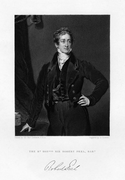 Sir Robert Peel, britischer Premierminister, 19. Jahrhundert von J. Cochran
