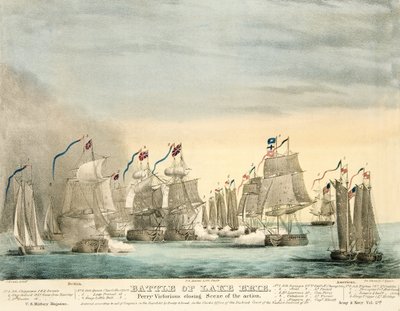 Schlacht am Eriesee. Perry siegreich, Schlussszene der Aktion aus Army and Navy Magazine, veröffentlicht 1840 von J. Evans