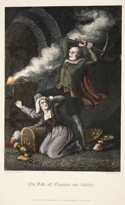 Das Schicksal von Chowles und Judith, aus Old Saint Pauls, veröffentlicht 1847 (handkolorierte Gravur) von J. Franklin