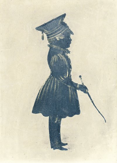 Silhouette eines Jungen mit Hut und Stock von J. Gapp