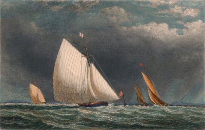 Das Segelrennen, Yachten runden die Flaggenboje, 19. Jahrhundert von J Godden