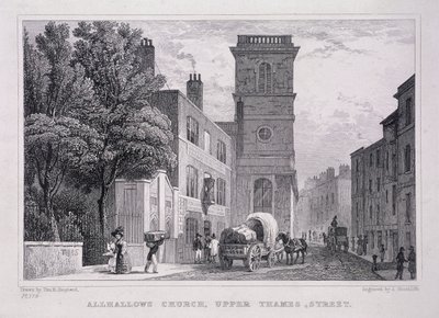 All Hallows the Great, London, um 1829 von J Hinchcliff