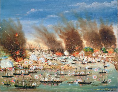 Farraguts Flotte passiert Fort Jackson und Fort St. Philip, 1862 von J. Joffray