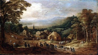 Herbstlandschaft mit Bauern von J. and Momper J. de Brueghel