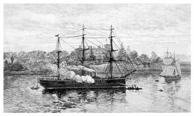 Regierungshaus und HMS Nelson, Sydney, New South Wales, Australien, 1886 von J. R. Ashton