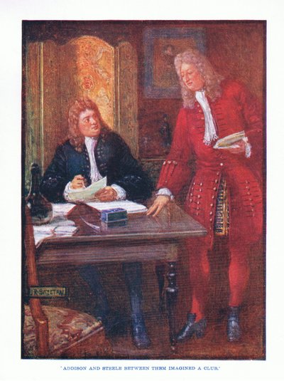 Addison und Steele stellten sich zusammen einen Club vor, aus Englische Literatur, veröffentlicht von T C & EC Jack, ca. 1920 von J. R. Skelton
