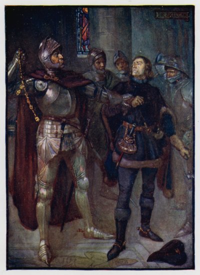 Archibald, Earl of Angus, verhaftet den Architekten Robert Cochrane, einen Favoriten von König James III. von Schottland, und reißt ihm die Goldkette vom Hals, 1482 von J. R. Skelton