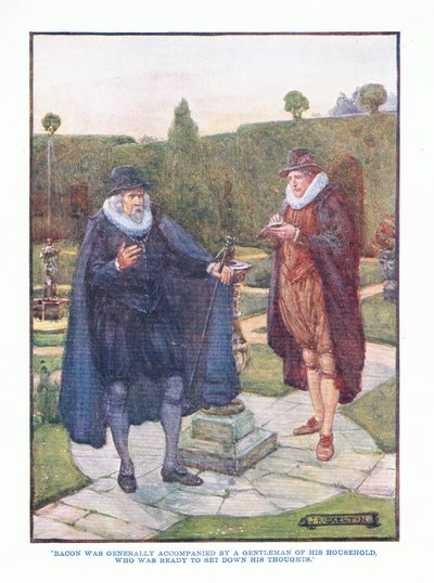 Bacon wurde meist von einem Herrn seines Haushalts begleitet, aus Englische Literatur, veröffentlicht von T C & EC Jack, ca. 1920 von J. R. Skelton