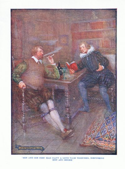 Ben und sein Gastgeber führten viele lange Gespräche über Männer und Bücher, aus Englische Literatur, veröffentlicht von T C & EC Jack, ca. 1920 von J. R. Skelton