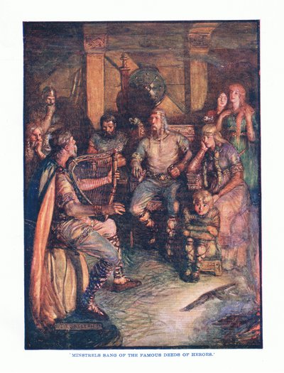 Minnesänger sangen von den berühmten Taten der Helden, aus der englischen Literatur, veröffentlicht von T C & EC Jack, ca. 1920 von J. R. Skelton