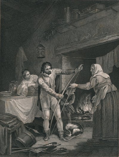 Alfred in der Hütte des Neatherds, Mitte 19. Jahrhundert von J. Rogers